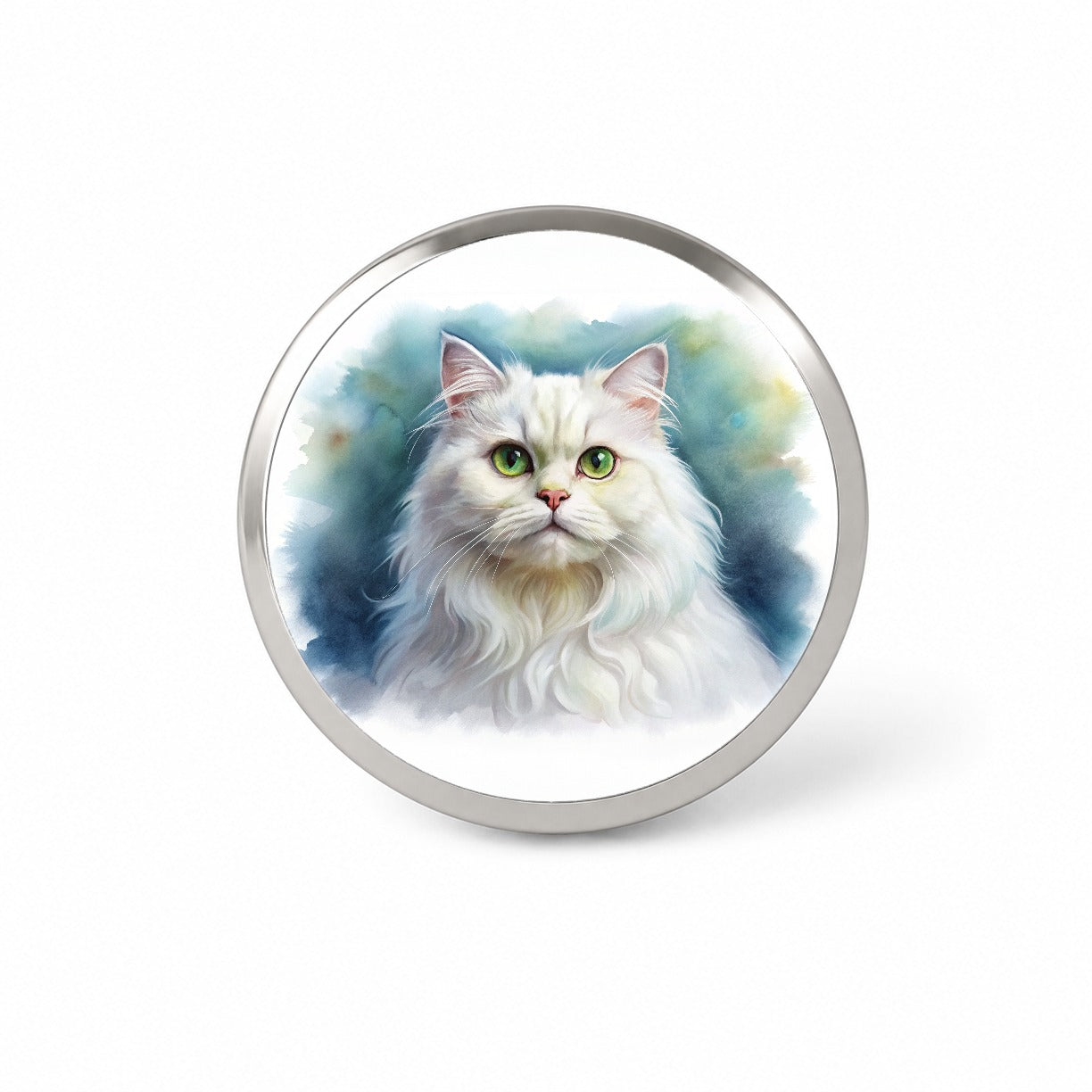 Classic Persian White Cat Watercolor Style Novelty Hat Backpack Lapel Pin
