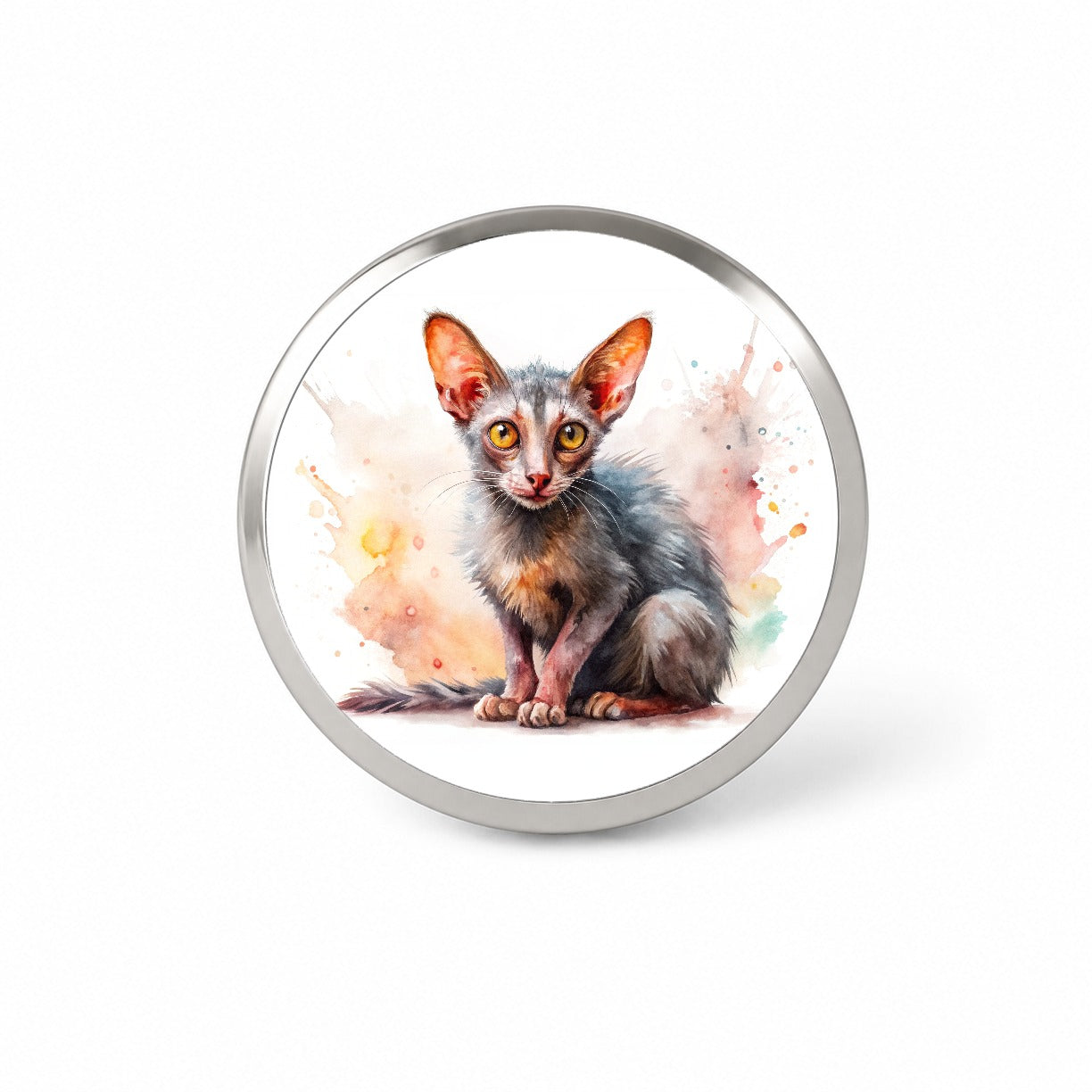 Lykoi Wolf Cat Watercolor Style Novelty Hat Backpack Lapel Pin