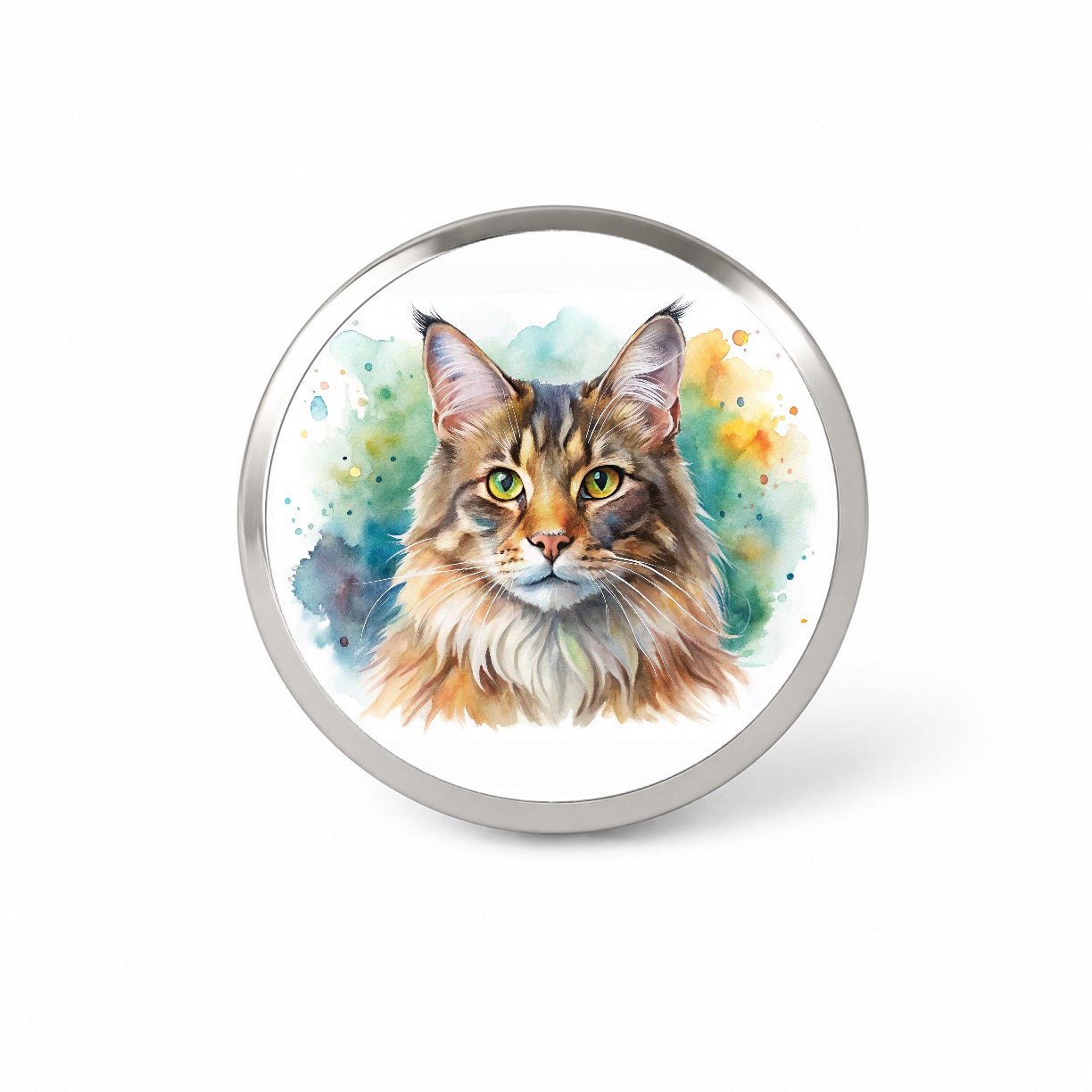Maine Coon Cat Watercolor Style Novelty Hat Backpack Lapel Pin