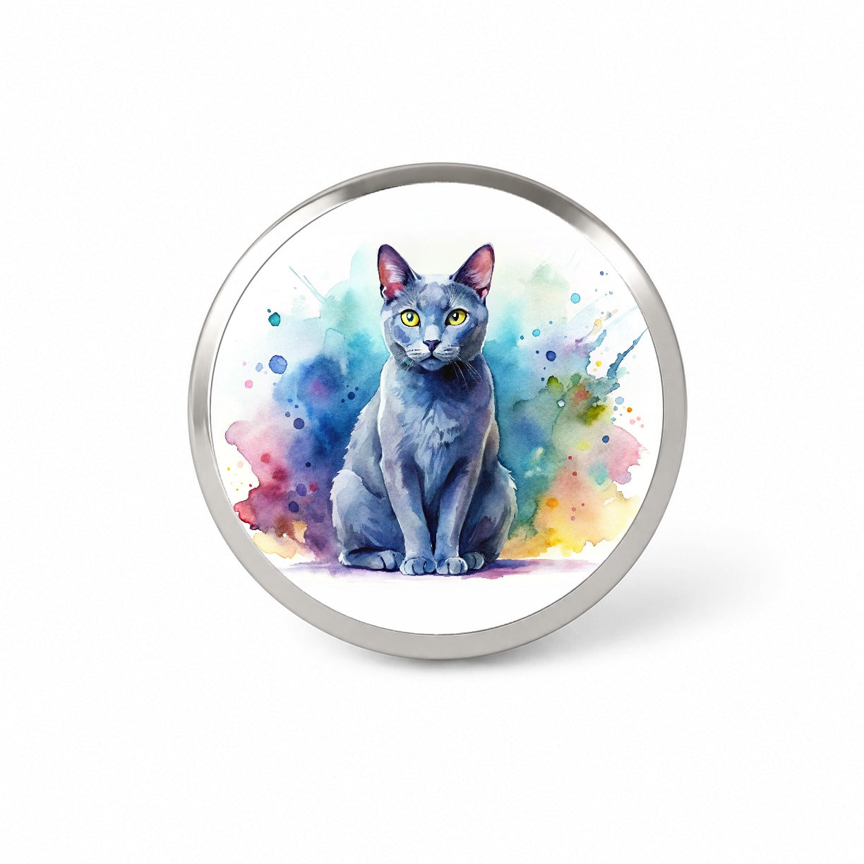 Russian Blue Cat Watercolor Style Novelty Hat Backpack Lapel Pin