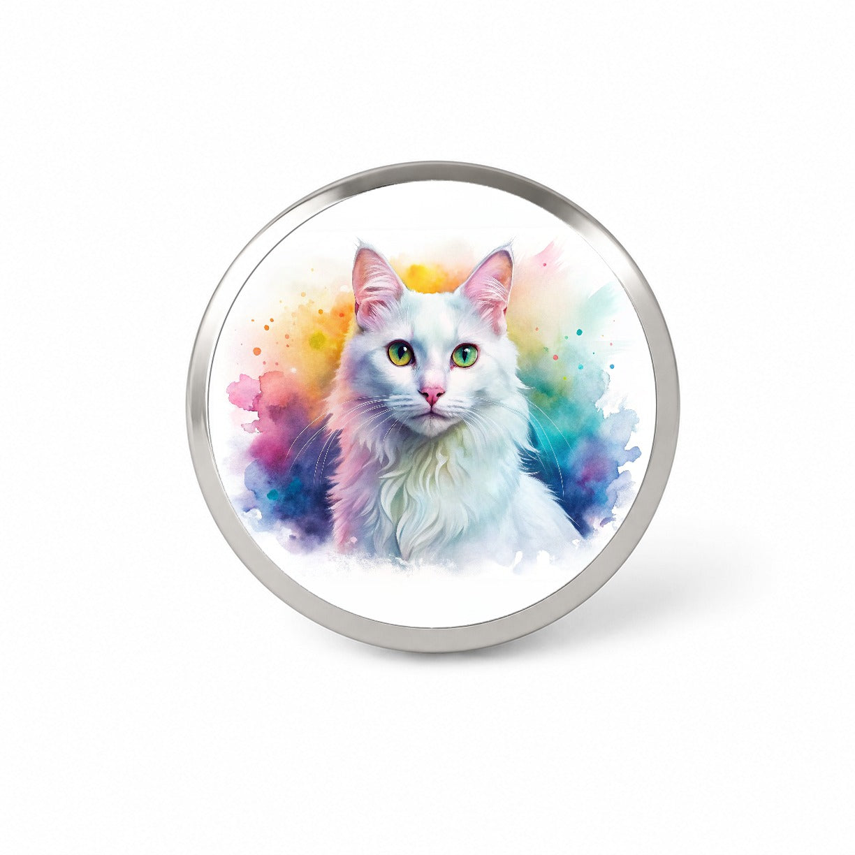 Turkish Angora Cat Watercolor Style Novelty Hat Backpack Lapel Pin
