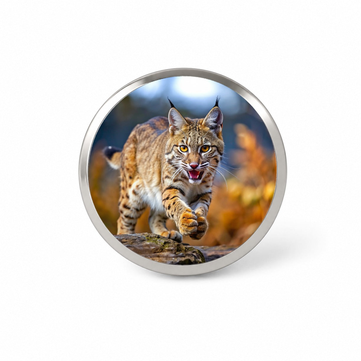 Bobcat Leaping To Catch Prey Novelty Hat Backpack Lapel Pin