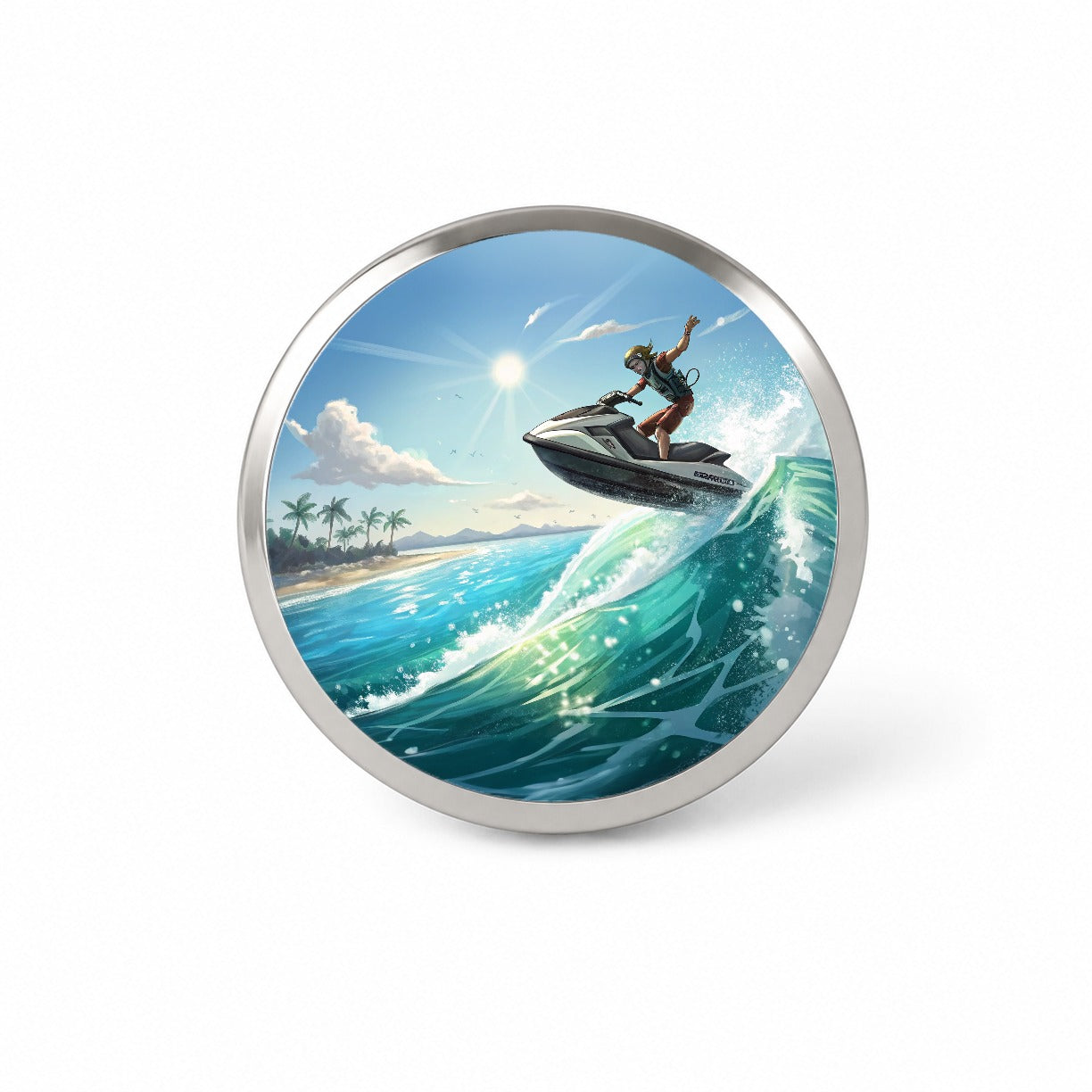 Jet Ski Skiing at Tropical Beach Novelty Hat Backpack Lapel Pin