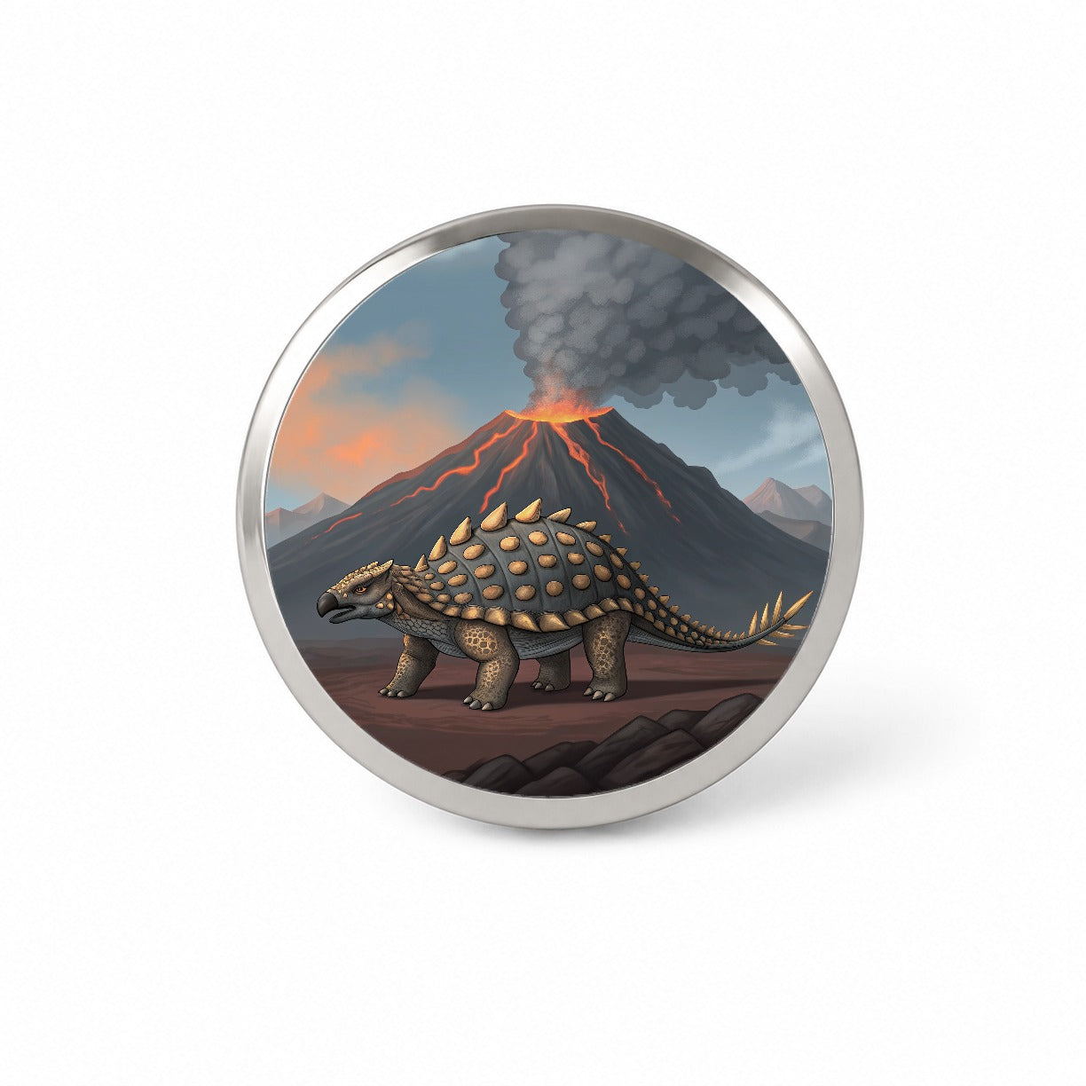 Ankylosaurus Volcano Erupting Dinosaur Novelty Hat Backpack Lapel Pin