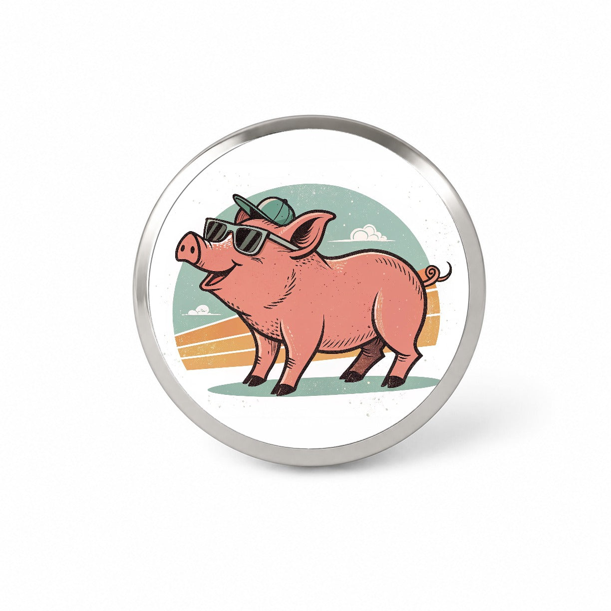 Cool Pig Wearing Sunglasses Retro Illustration Novelty Hat Backpack Lapel Pin