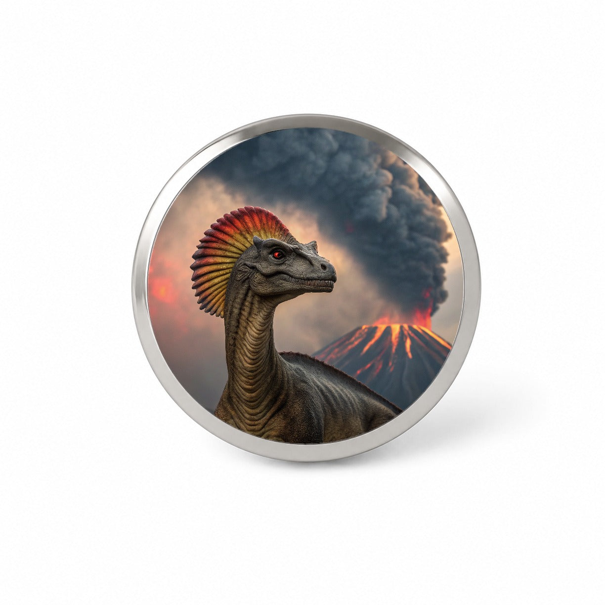 Dilophosaurus Volcano Erupting Dinosaur Novelty Hat Backpack Lapel Pin