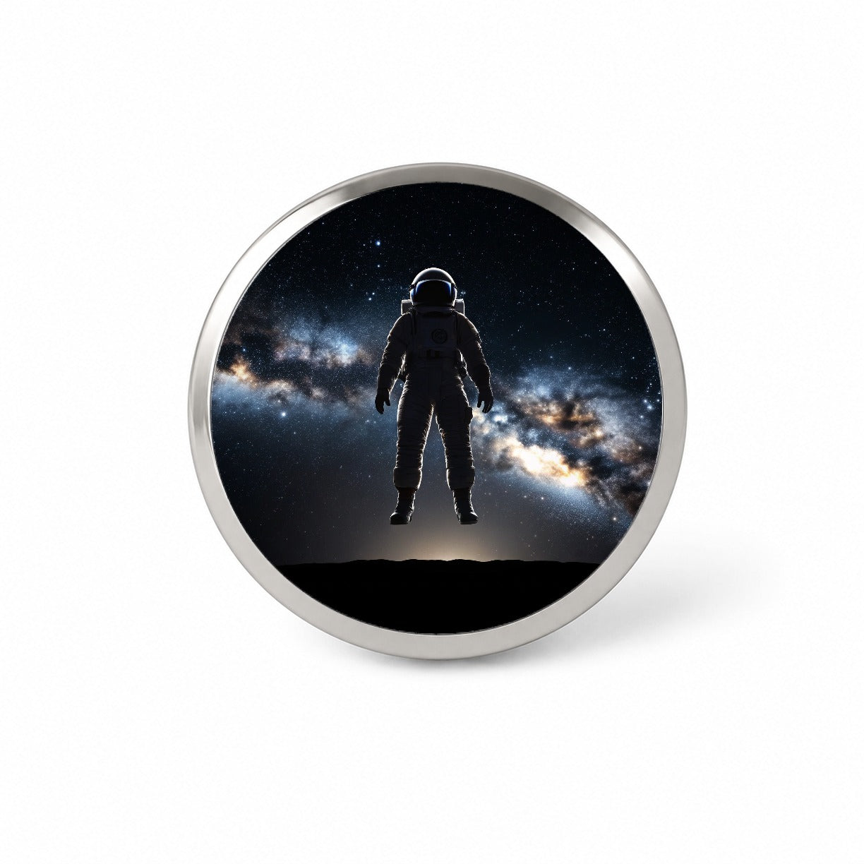 Floating Astronaut Silhouette In Space Novelty Hat Backpack Lapel Pin