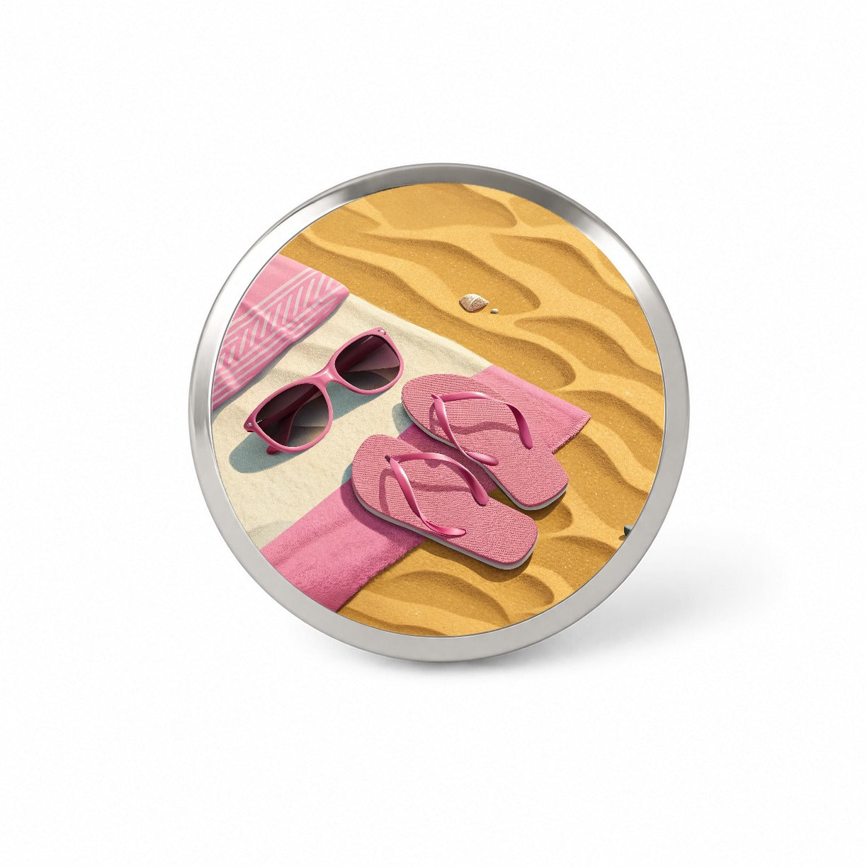 Pink Sunglasses Flip Flops Towel On Sand Cute Novelty Hat Backpack Lapel Pin