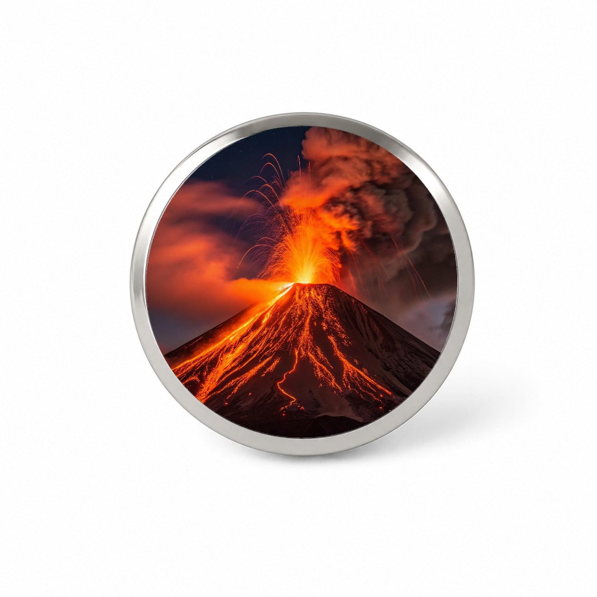 Volcano Erupting At Night Lava Novelty Hat Backpack Lapel Pin