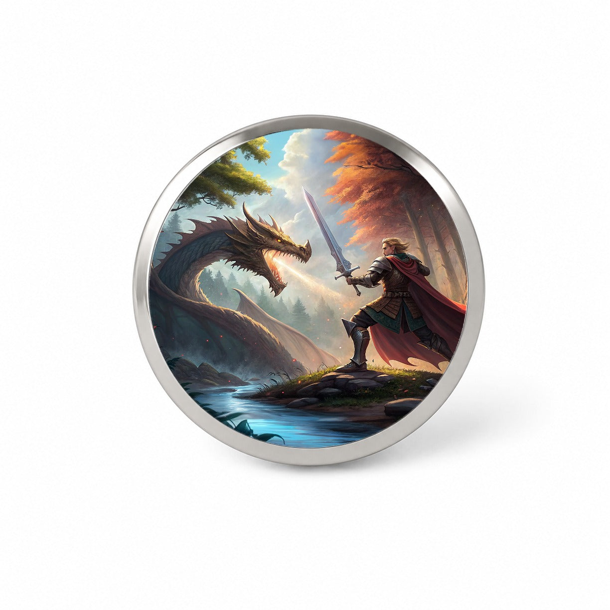 Knight Dragon Slayer Illustration Novelty Hat Backpack Lapel Pin