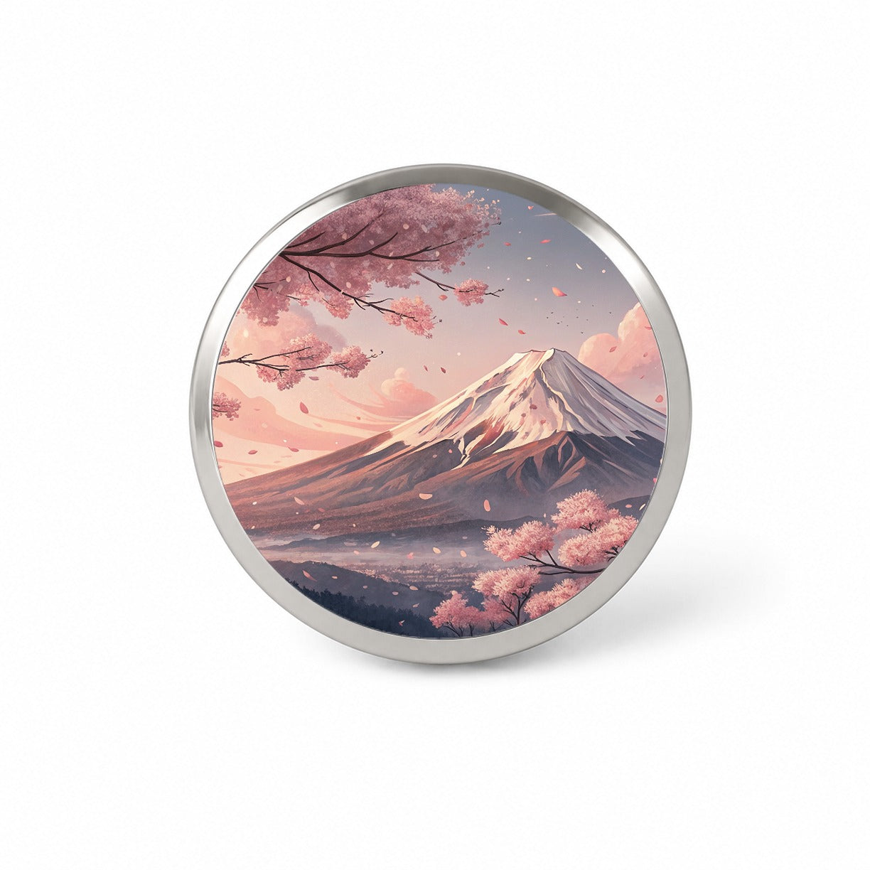 Mount Fuji Blooming Sakura Trees Japanese Illustration Novelty Hat Backpack Lapel Pin