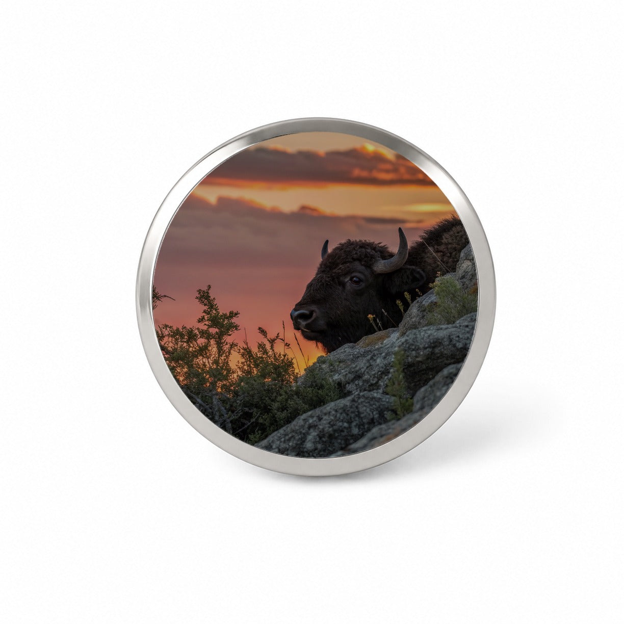 Buffalo At Sunset Novelty Hat Backpack Lapel Pin