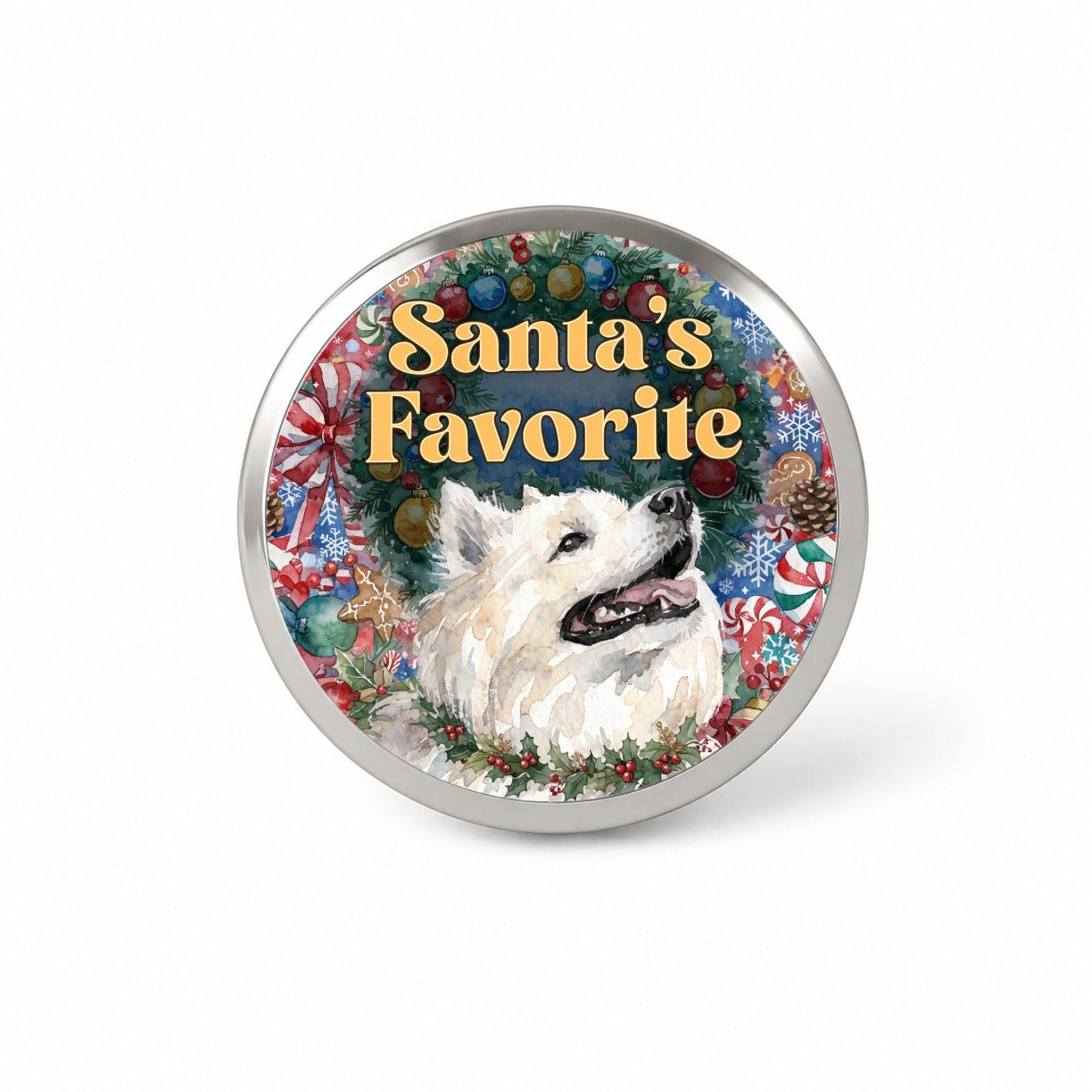 American Eskimo Dog Christmas Santa's Favorite Novelty Hat Backpack Lapel Pin