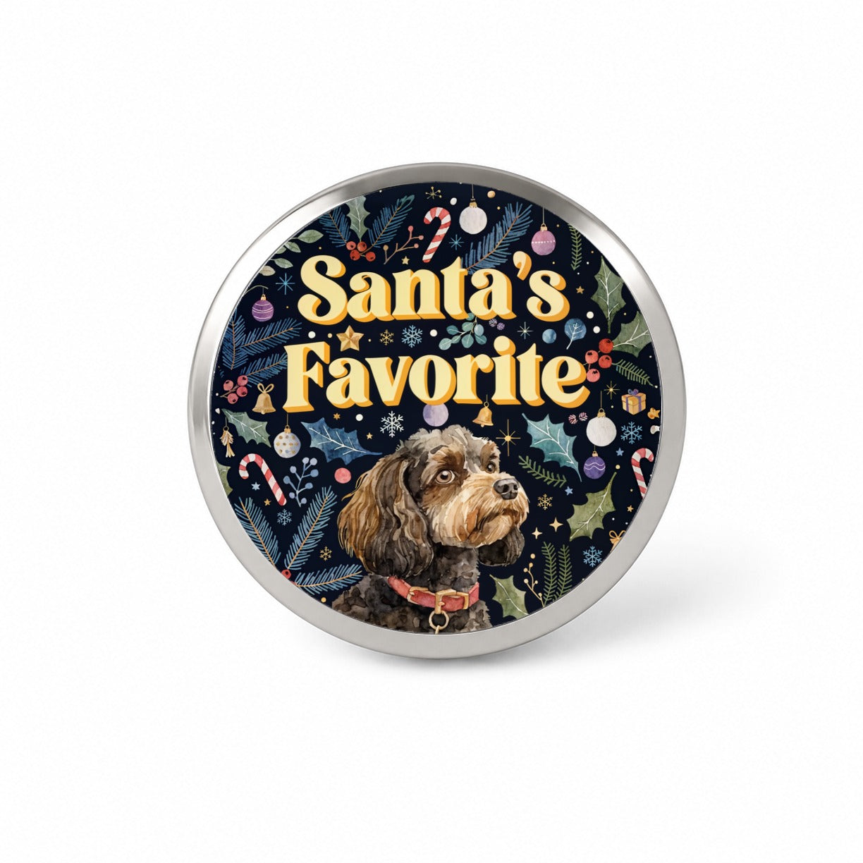 Cavapoo Dog Christmas Santa's Favorite Novelty Hat Backpack Lapel Pin