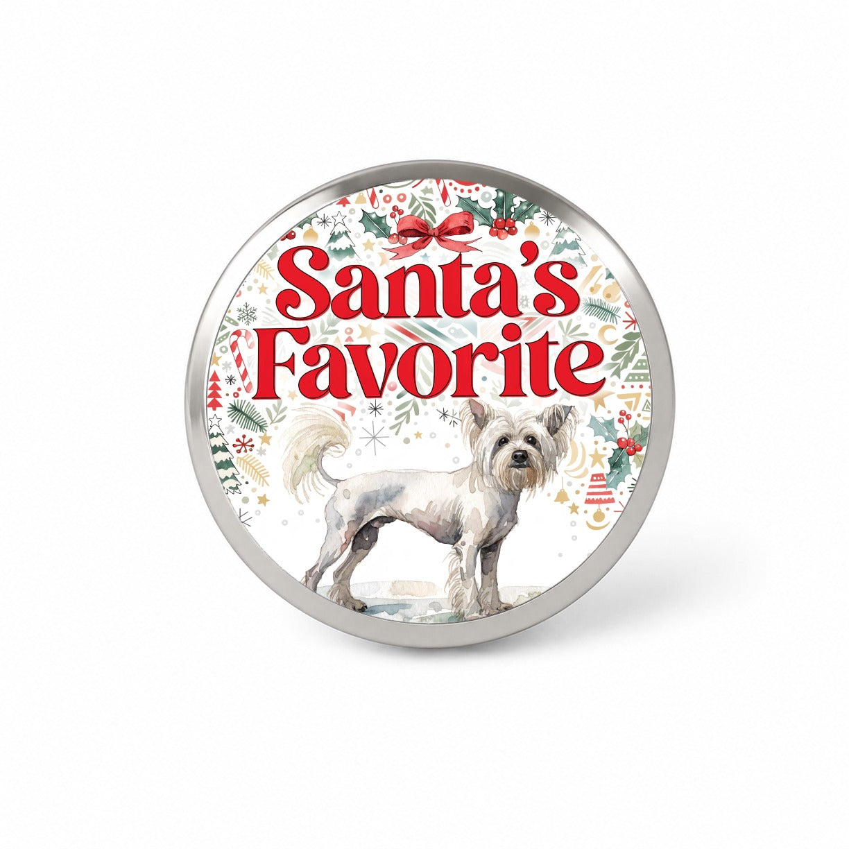 Chinese Crested Dog Christmas Santa's Favorite Novelty Hat Backpack Lapel Pin