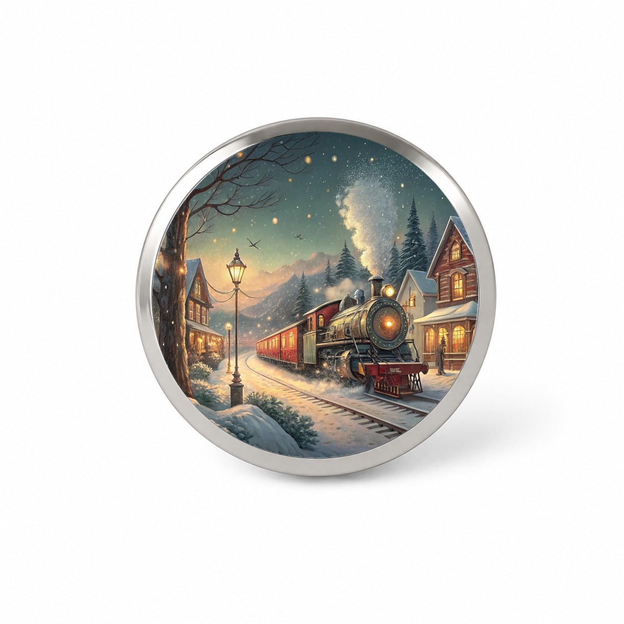 Christmas Train Snowy Village Novelty Hat Backpack Lapel Pin