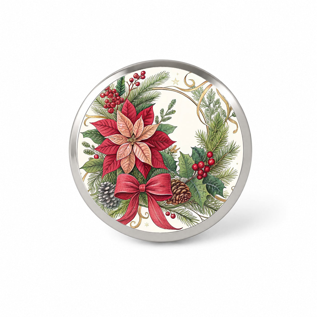 Poinsettias Holly Berries Christmas Novelty Hat Backpack Lapel Pin
