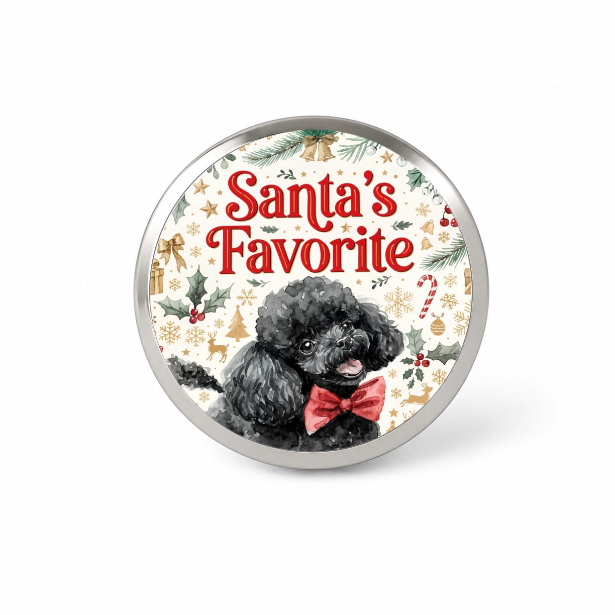Toy Poodle Dog Christmas Santa's Favorite Novelty Hat Backpack Lapel Pin