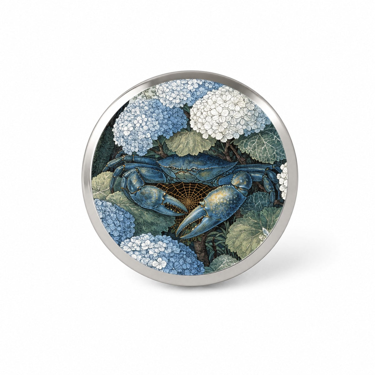 Blue Crab Hydrangea Garden Novelty Hat Backpack Lapel Pin