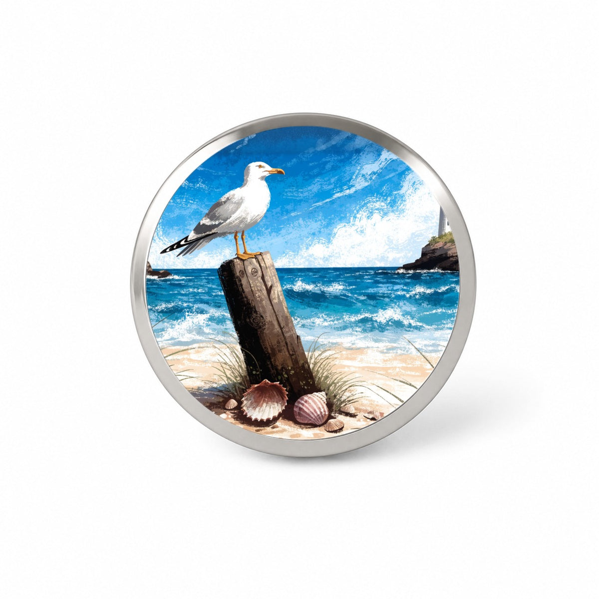 Coastal Seagull Beach Scene Novelty Hat Backpack Lapel Pin