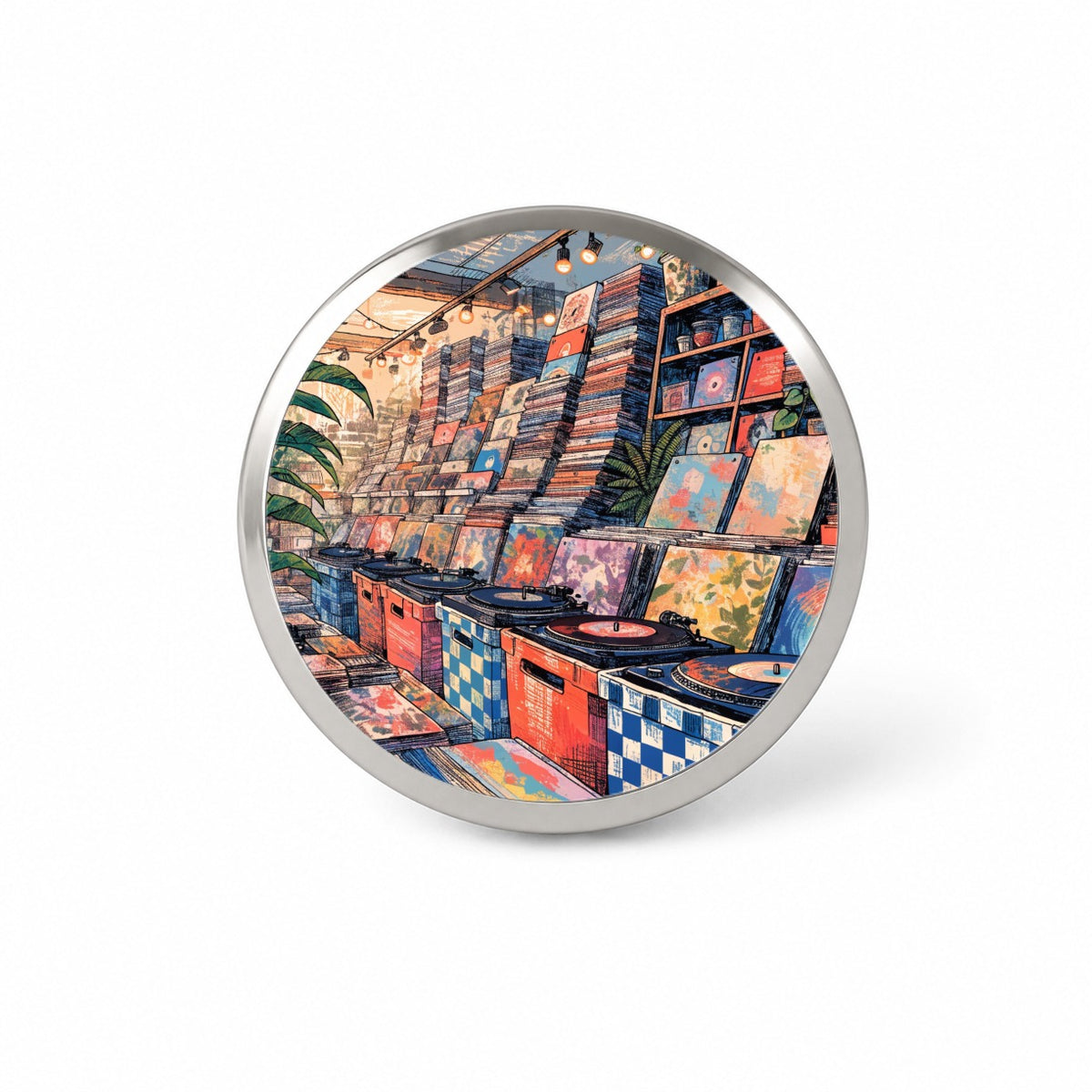 Cozy Record Store Novelty Hat Backpack Lapel Pin
