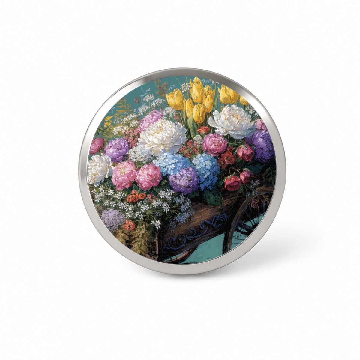 Flower Cart Overflowing Novelty Hat Backpack Lapel Pin