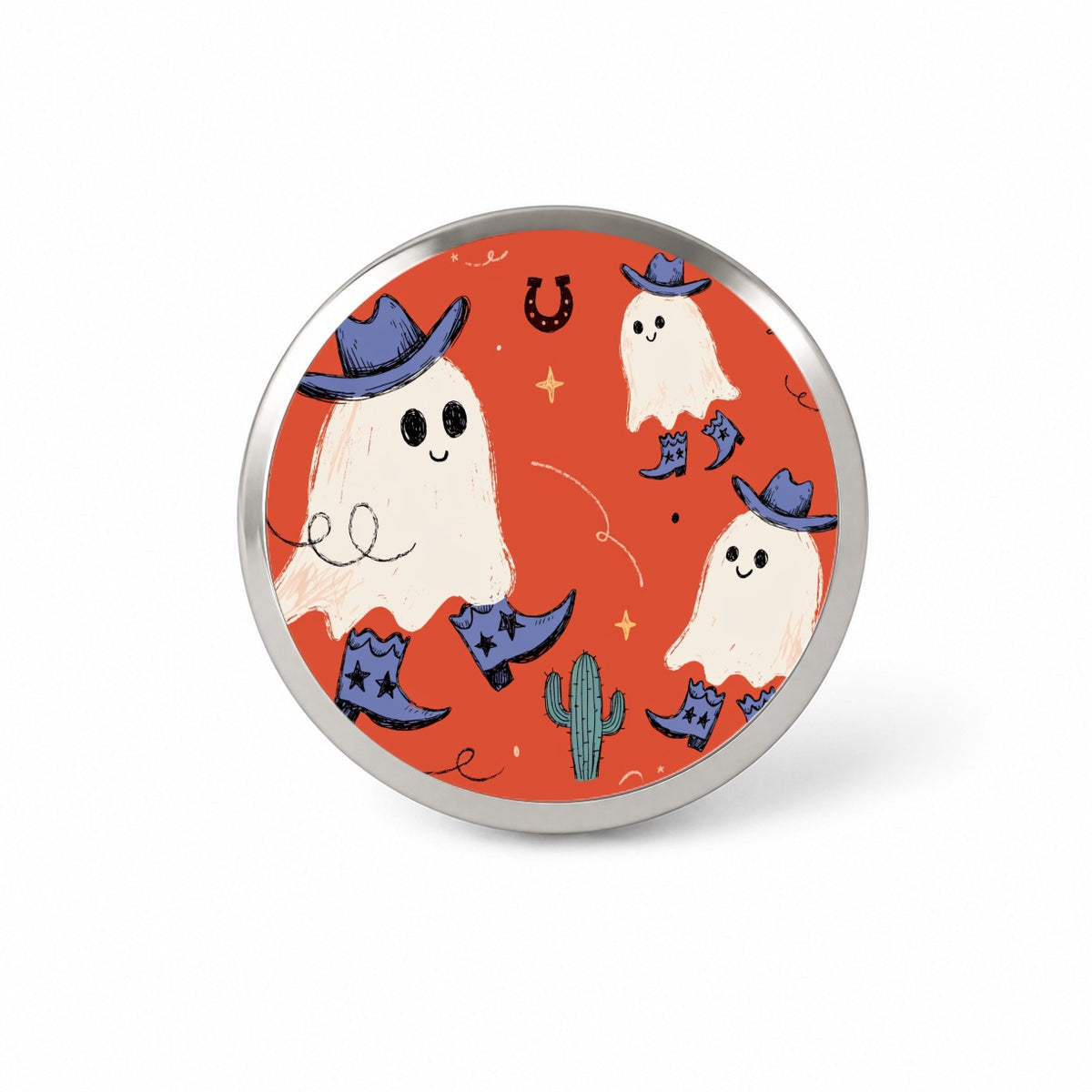 Friendly Ghosts Cowboys Halloween Novelty Hat Backpack Lapel Pin