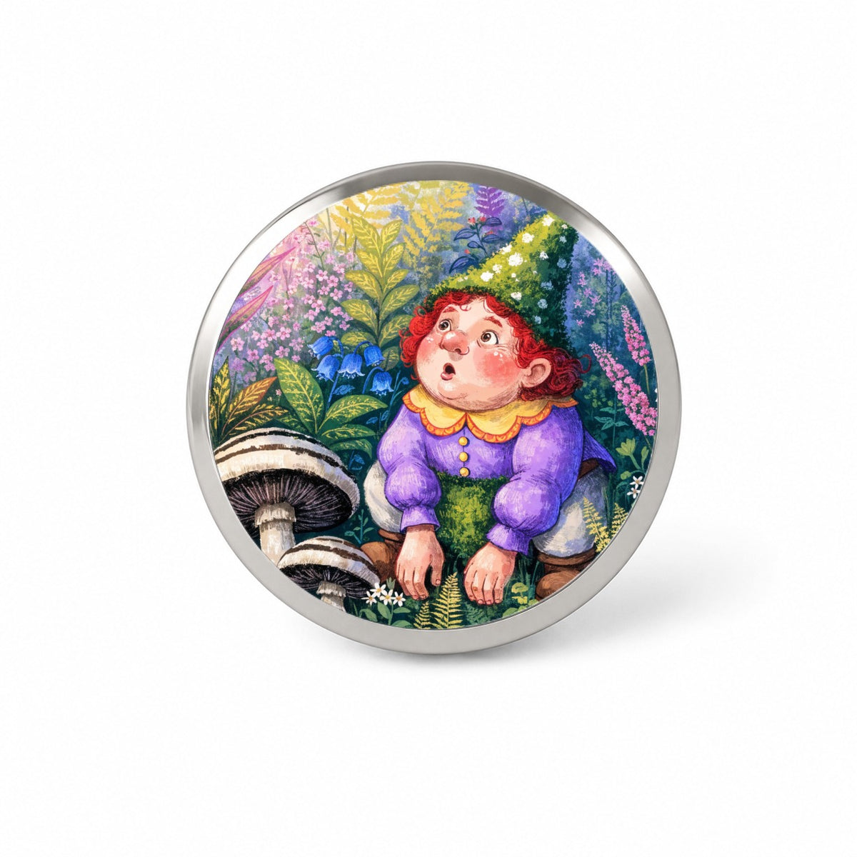 Garden Gnome Flowers Novelty Hat Backpack Lapel Pin
