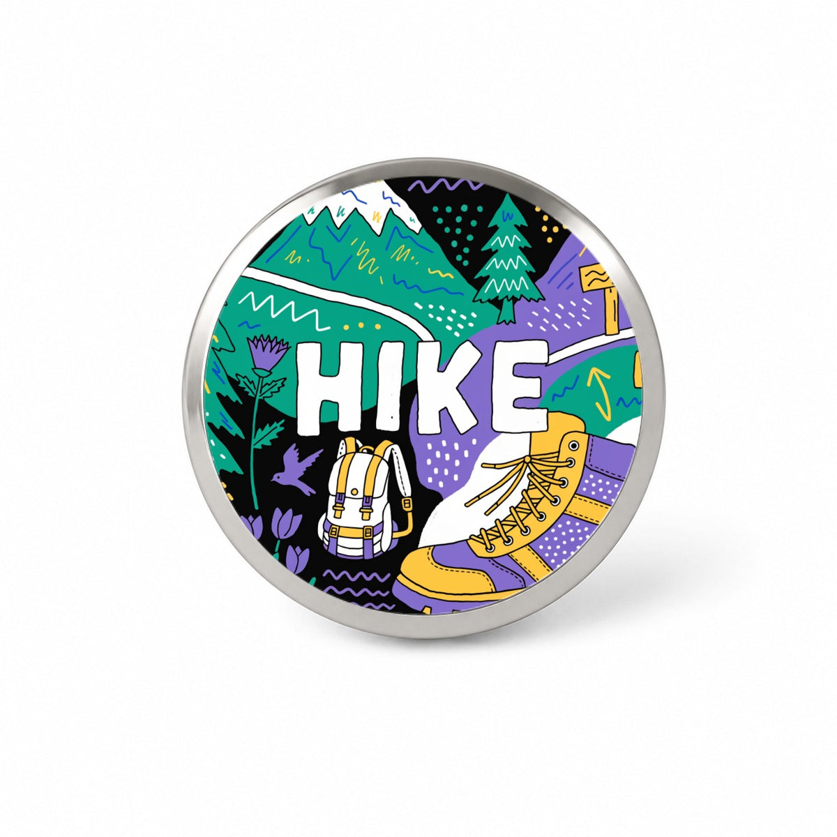 Hike Hiking Hiker Boot Bold Art Novelty Hat Backpack Lapel Pin