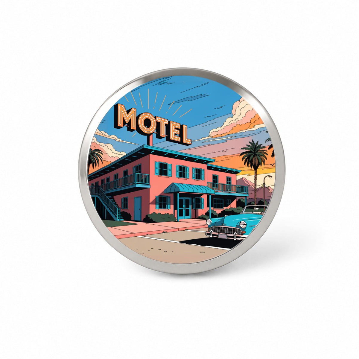 Mid Century Roadside Motel Novelty Hat Backpack Lapel Pin