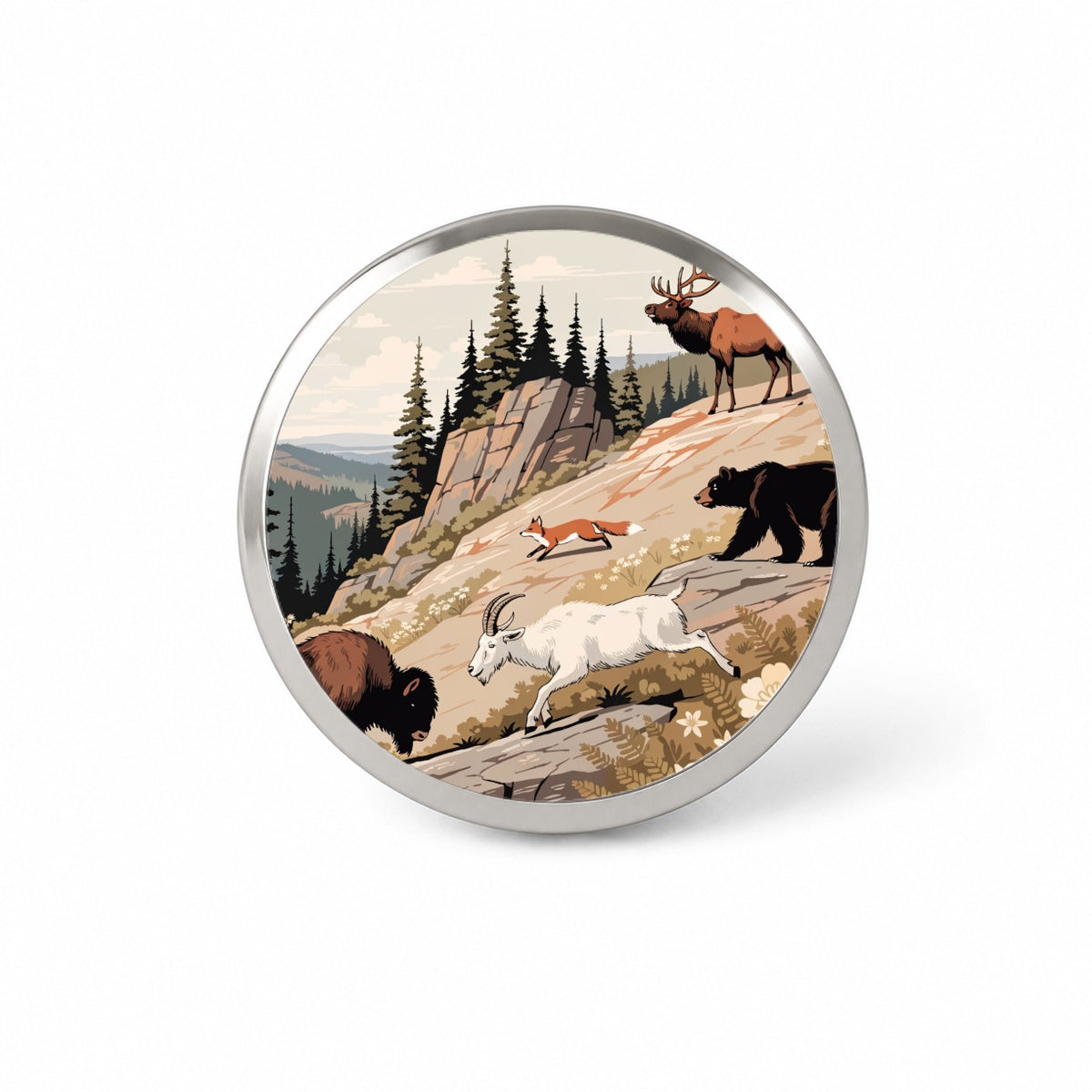 National Park Animals Bear Elk Fox Bison Novelty Hat Backpack Lapel Pin