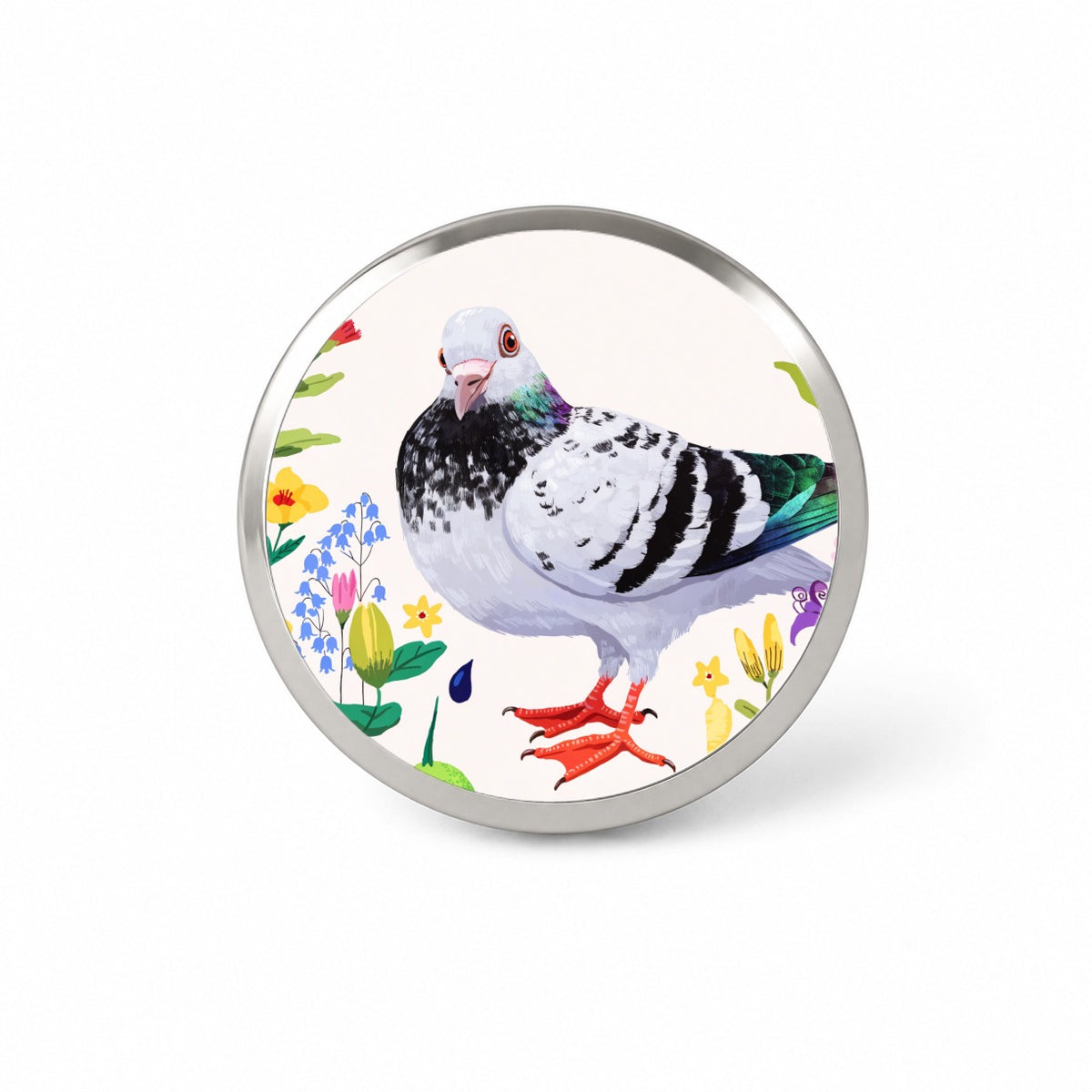Pigeon With Wildflowers Novelty Hat Backpack Lapel Pin
