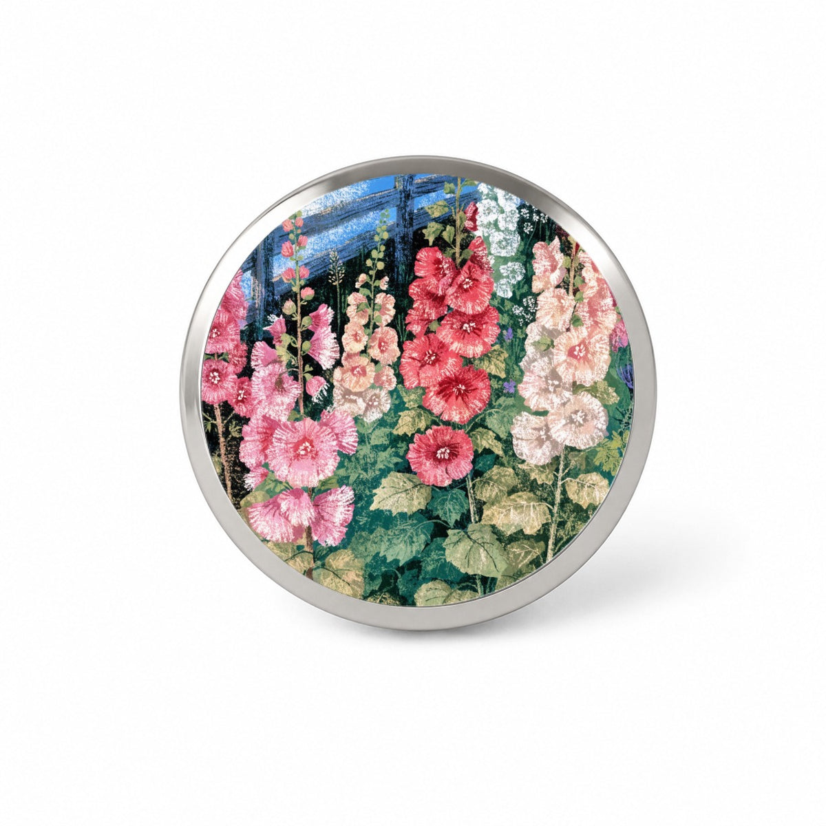 Pink Hollyhock Cottage Garden Novelty Hat Backpack Lapel Pin