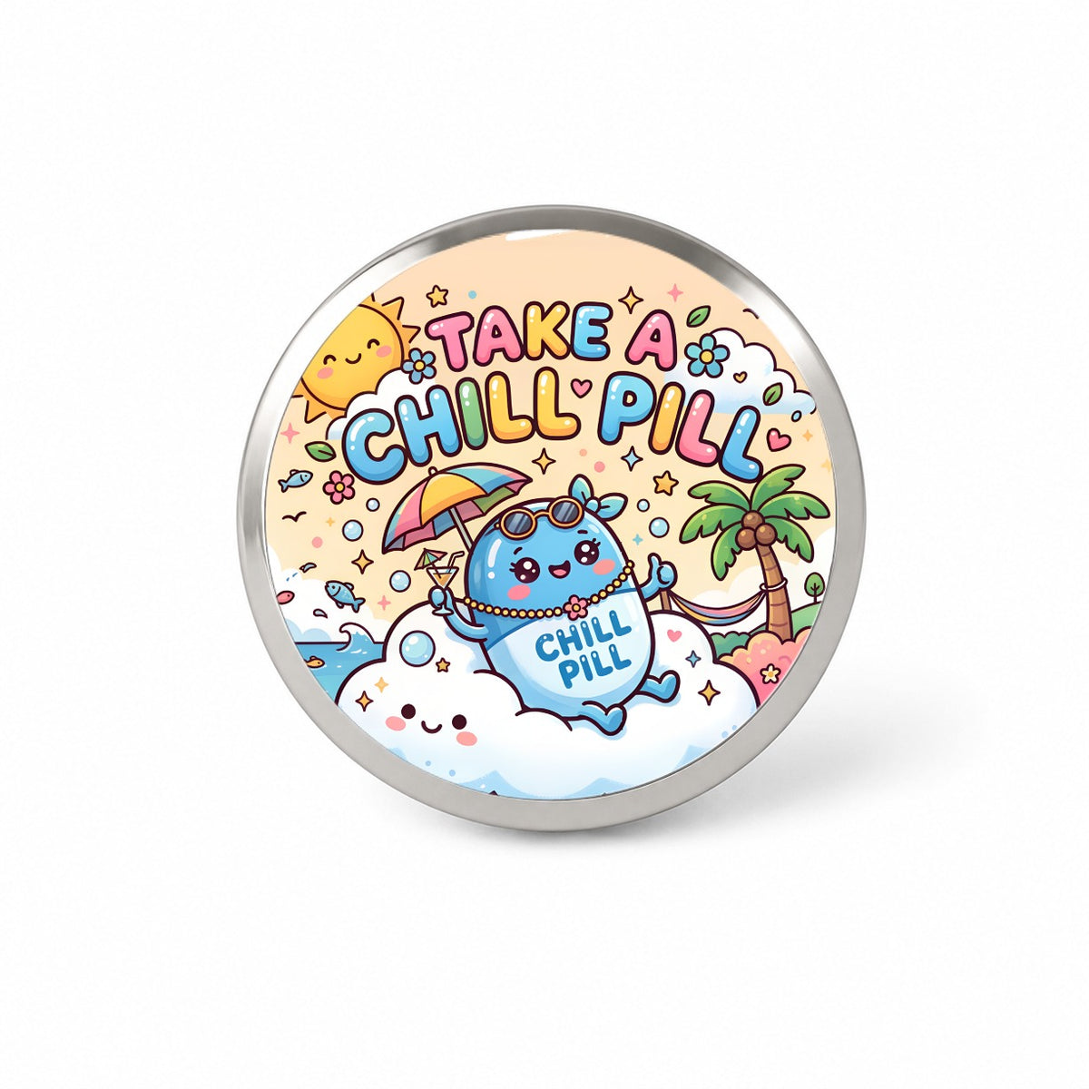 Take Chill Pill Cute Novelty Hat Backpack Lapel Pin