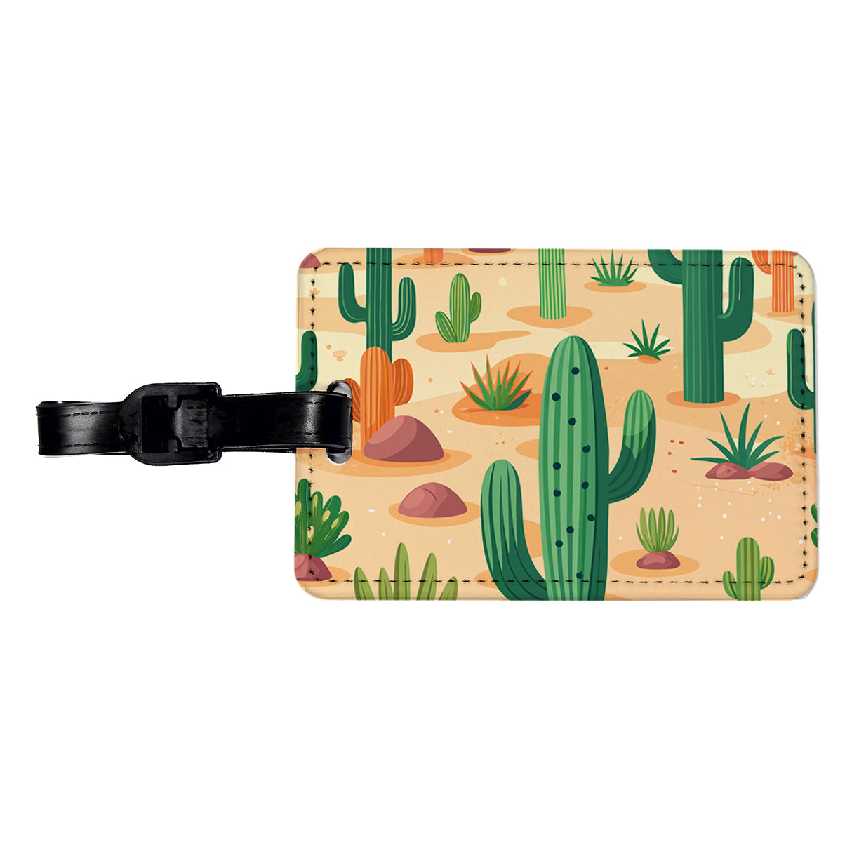 Cactus Cacti Desert Scattered Pattern Travel Faux Leather Luggage Tag