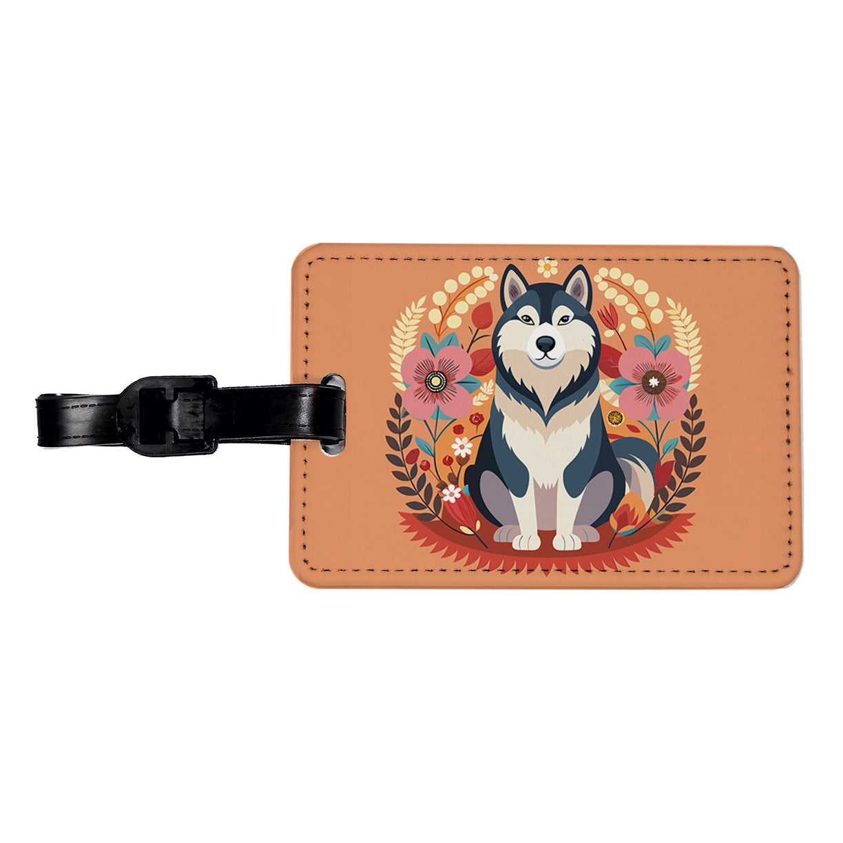 Alaskan Malamute Dog Floral Flowers Travel Faux Leather Luggage Tag