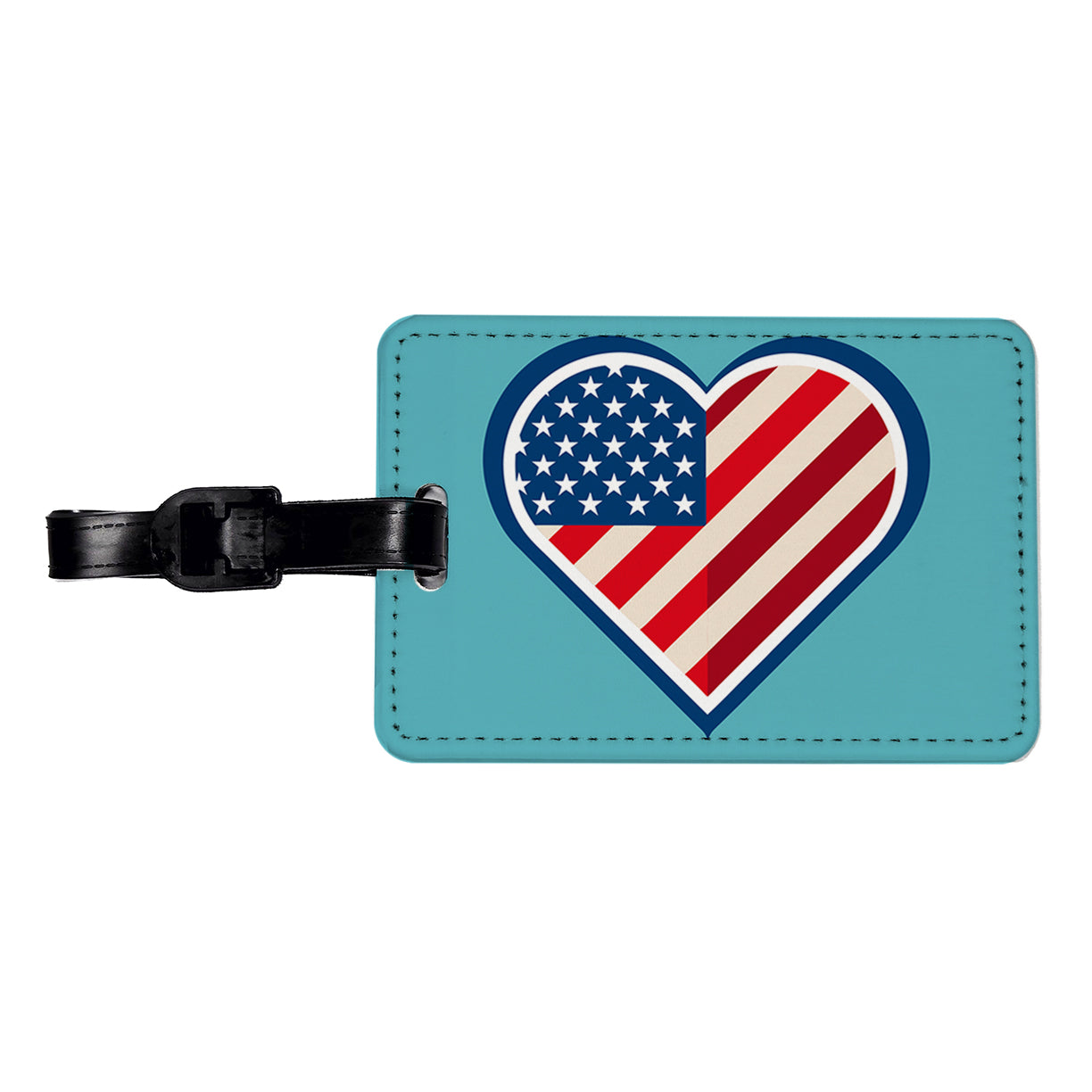 American Flag in Heart Patriotic USA United States Travel Faux Leather Luggage Tag
