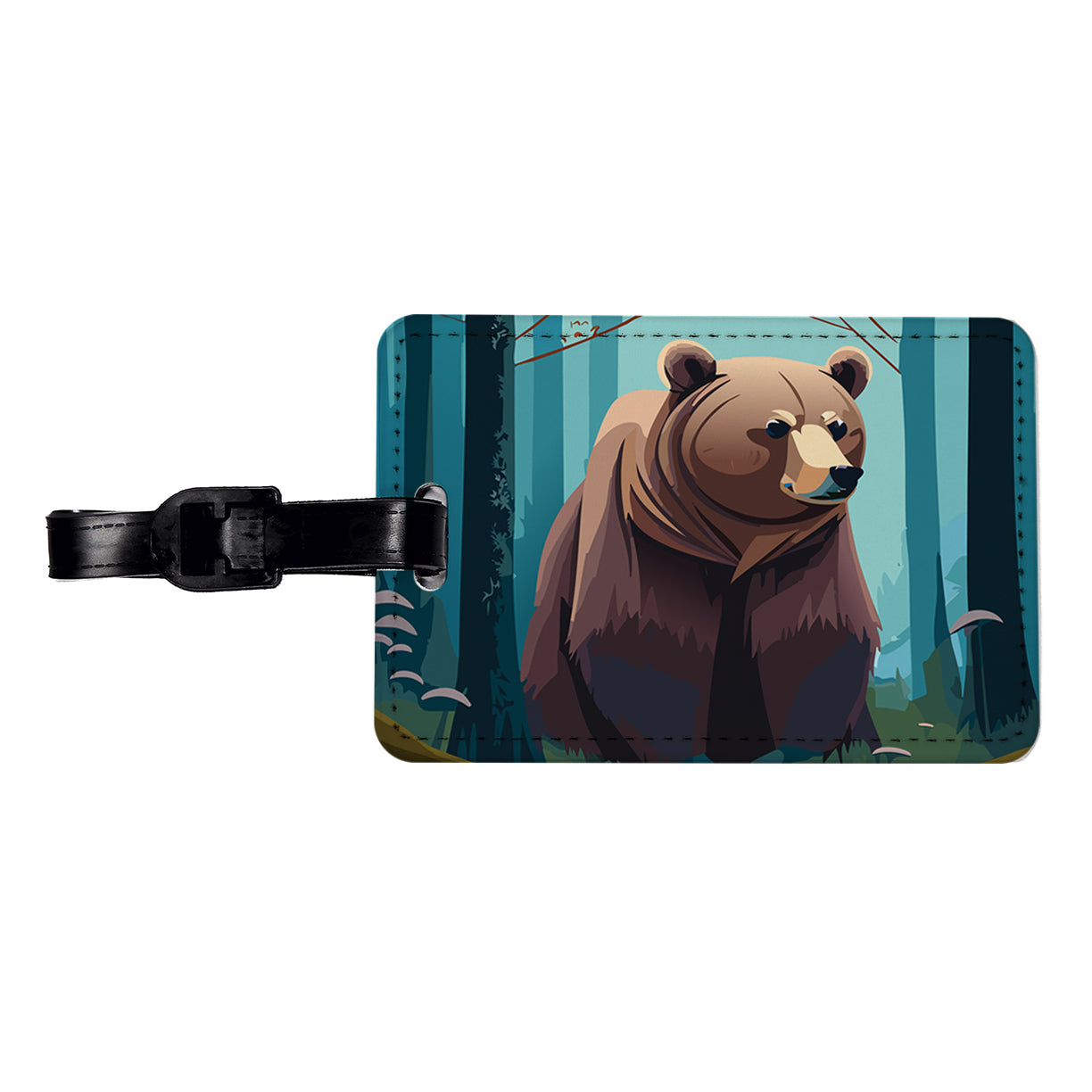 Bear in Forest Woodland Wilderness Travel Faux Leather Luggage Tag