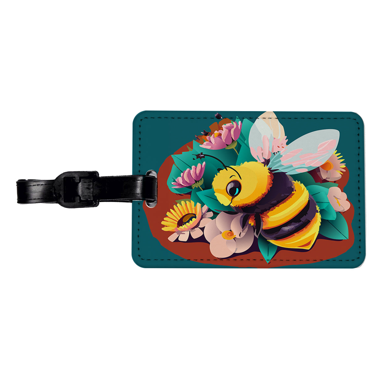 Bee and Flowers Floral Travel Faux Leather Luggage Tag