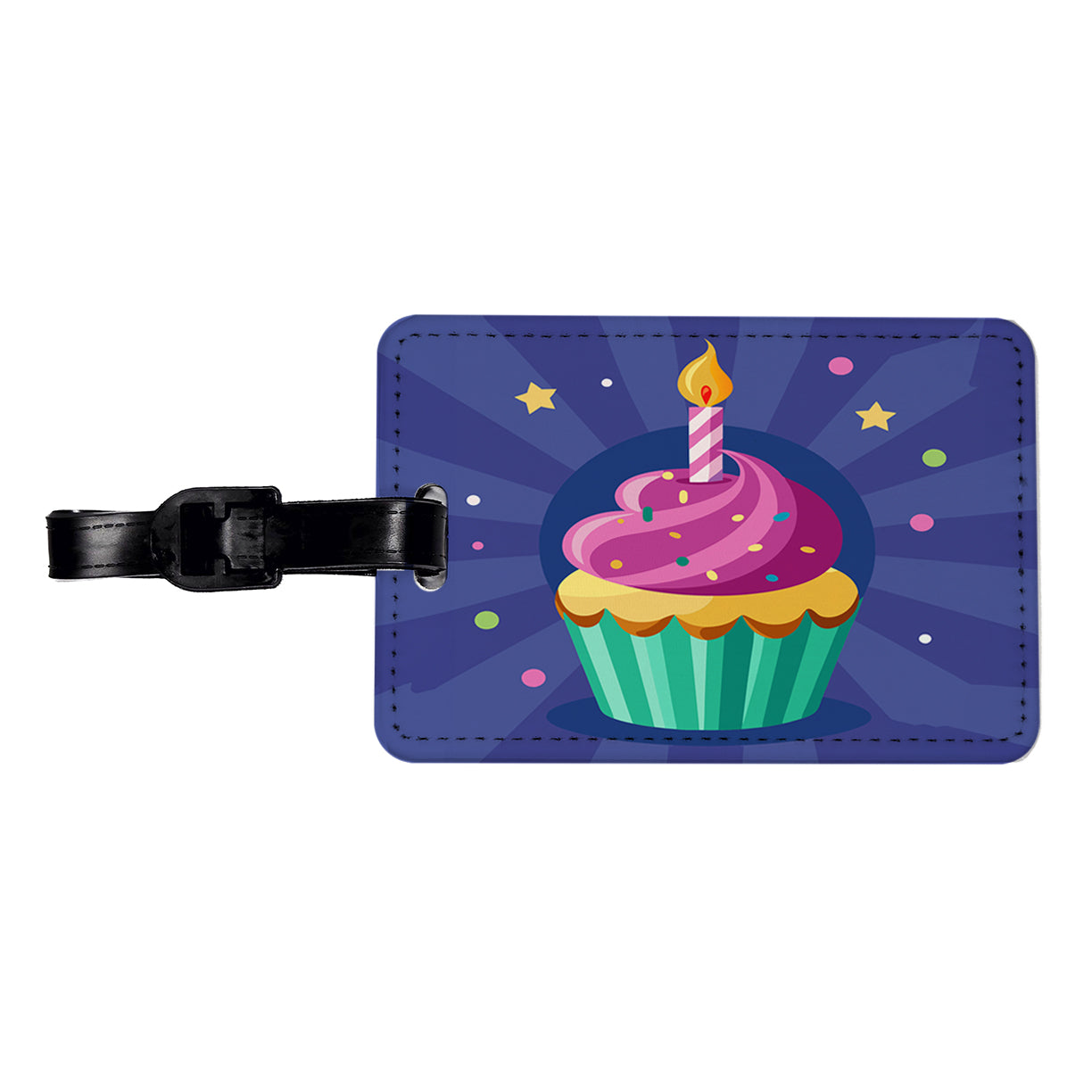 Birthday Cupcake with Candle Travel Faux Leather Luggage Tag