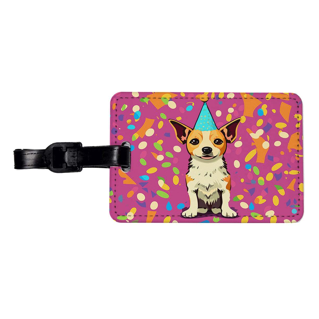 Birthday Dog Confetti Background Travel Faux Leather Luggage Tag
