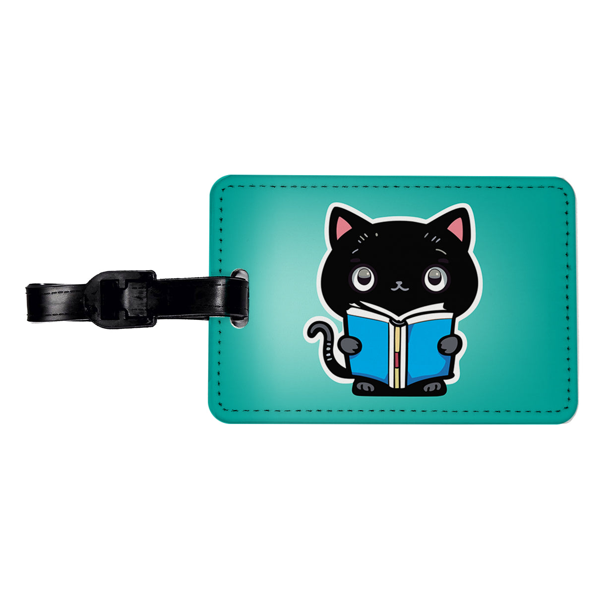 Black Cat Reading Book Travel Faux Leather Luggage Tag