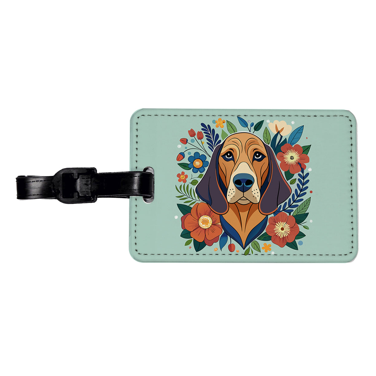 Bloodhound Dog Floral Flowers Travel Faux Leather Luggage Tag