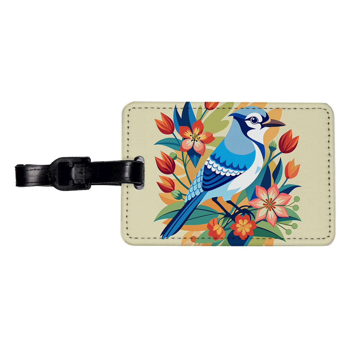 Blue Jay Floral Flowers Travel Faux Leather Luggage Tag
