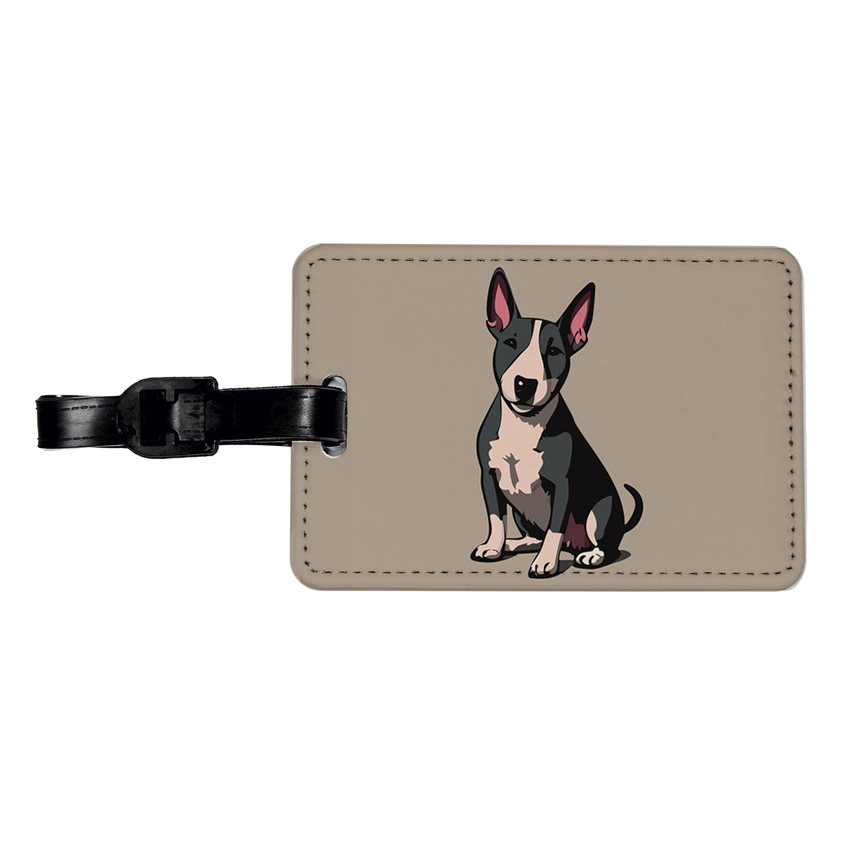 Bull Terrier Dog Sitting Travel Faux Leather Luggage Tag