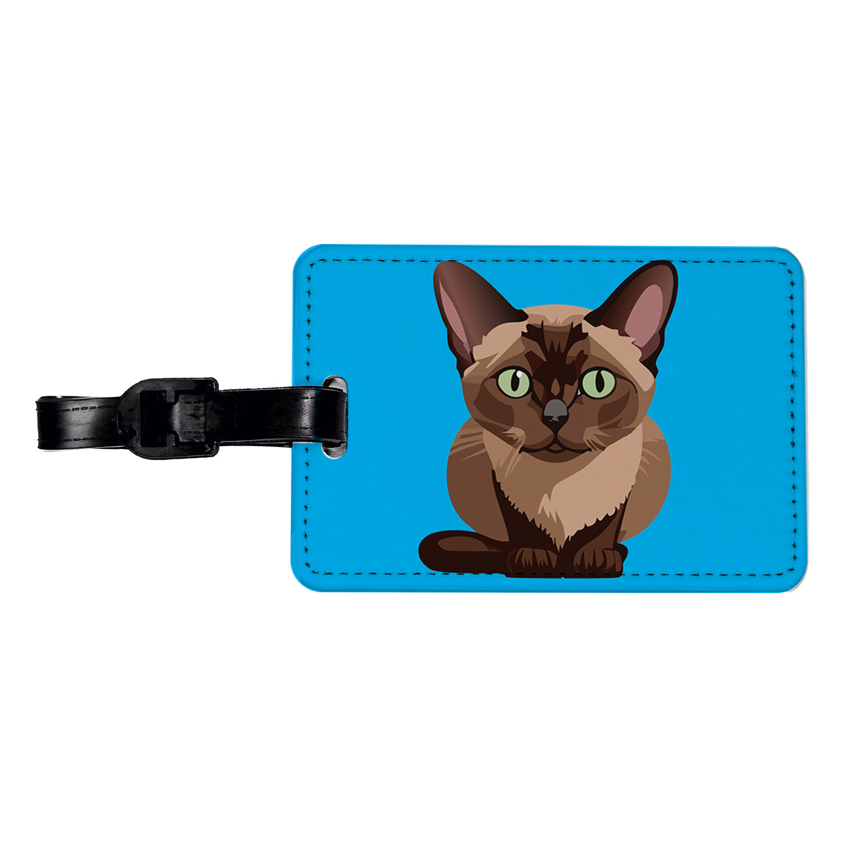 Burmese Cat Crouched Travel Faux Leather Luggage Tag