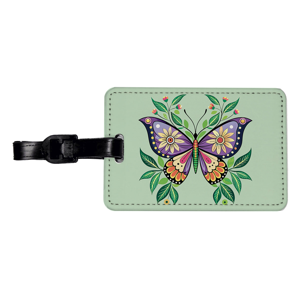 Butterfly Floral Flowers Travel Faux Leather Luggage Tag