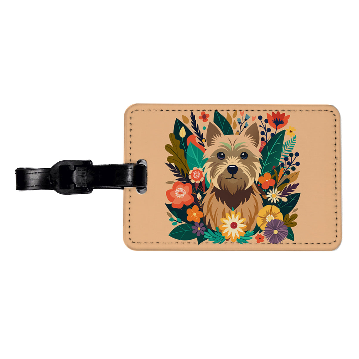 Cairn Terrier Dog Floral Flowers Travel Faux Leather Luggage Tag