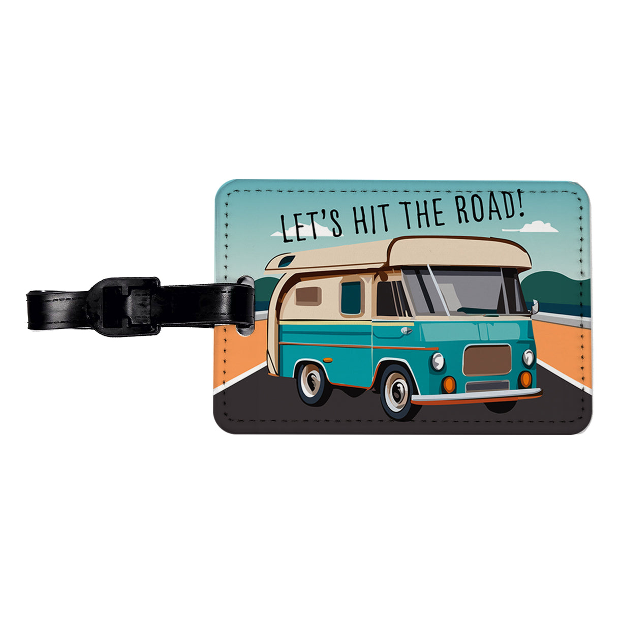 Camper RV Retro Vintage Traveling Hit the Road Camping Travel Faux Leather Luggage Tag