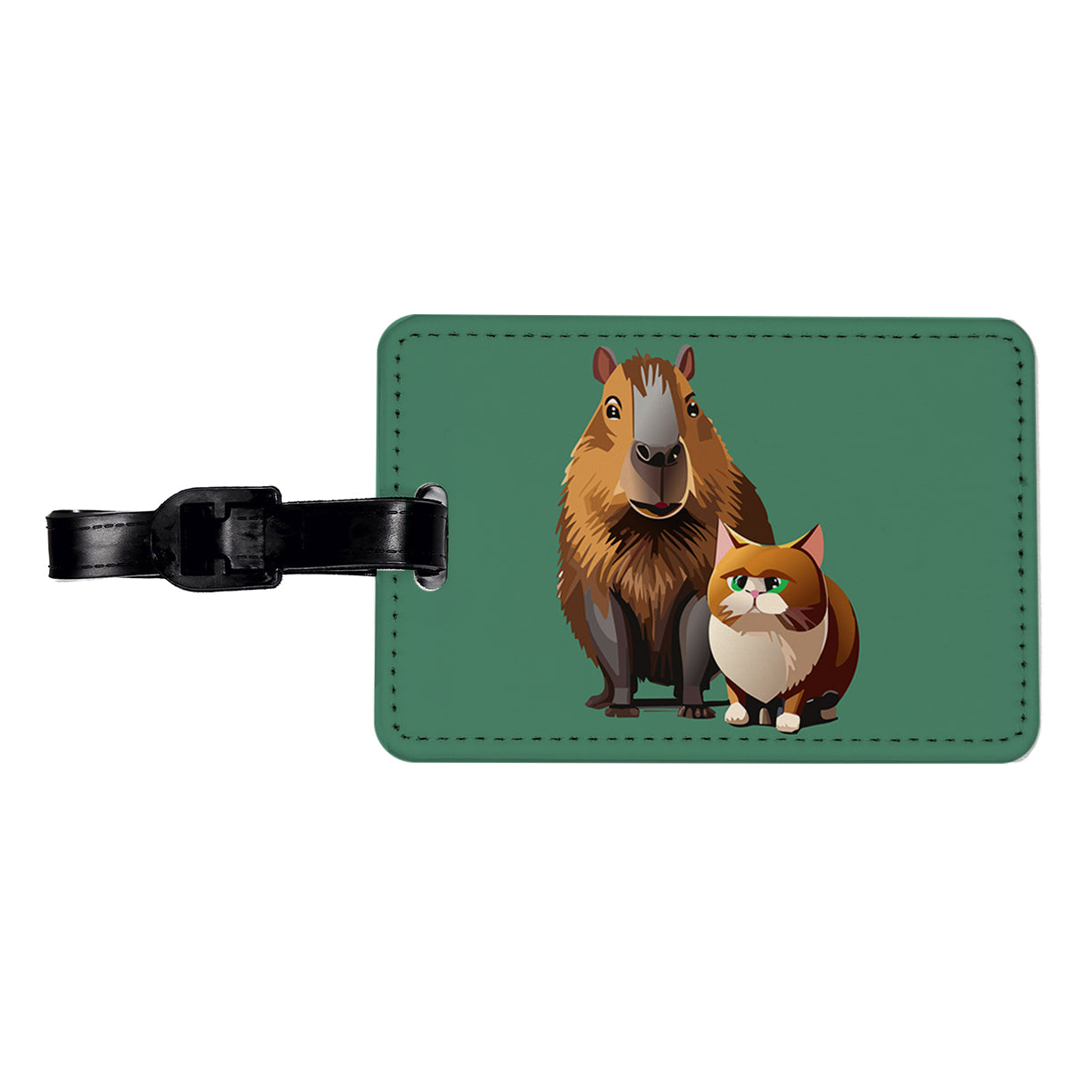 Capybara and Cat Best Friends BFF Cute Travel Faux Leather Luggage Tag